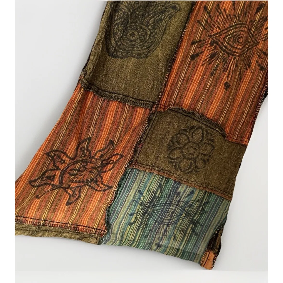 Patchwork Boho Palazzo Pants Hippie Wide Leg Floral Festival Coachella Tan Size 27 - Image 4