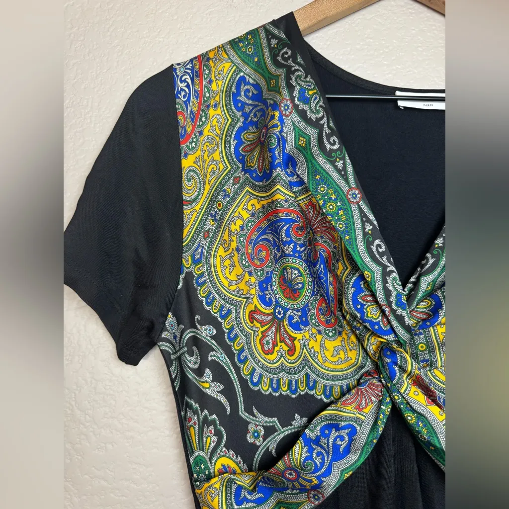 SANDRO Rabba Printed Satin Twill paneled Jersey Midi Dress Black size 6 $695 - Image 14