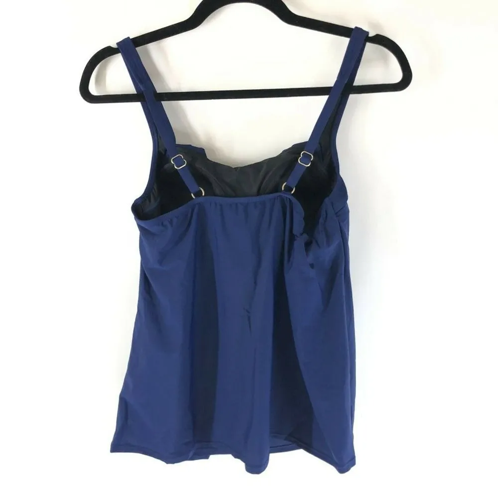 Lands End Tankini Top Pleated Draped Molded Cups Adjustable Straps Navy Blue 8 - Image 2