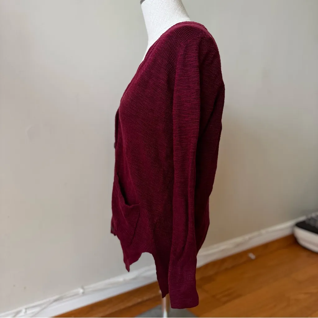 Madewell Women’s Lo-High Ribbed Knit Button Down Cardigan Maroon XS Cozy Cottage - Image 3