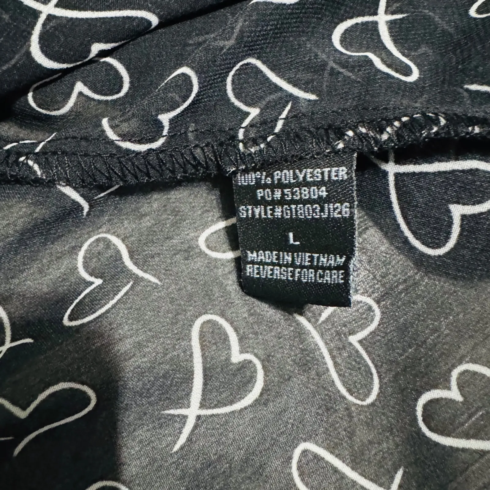 Timing Black Sheer Heart Print Ruffle Tie Front Blouse Top Women Sz L Celestial - Image 12