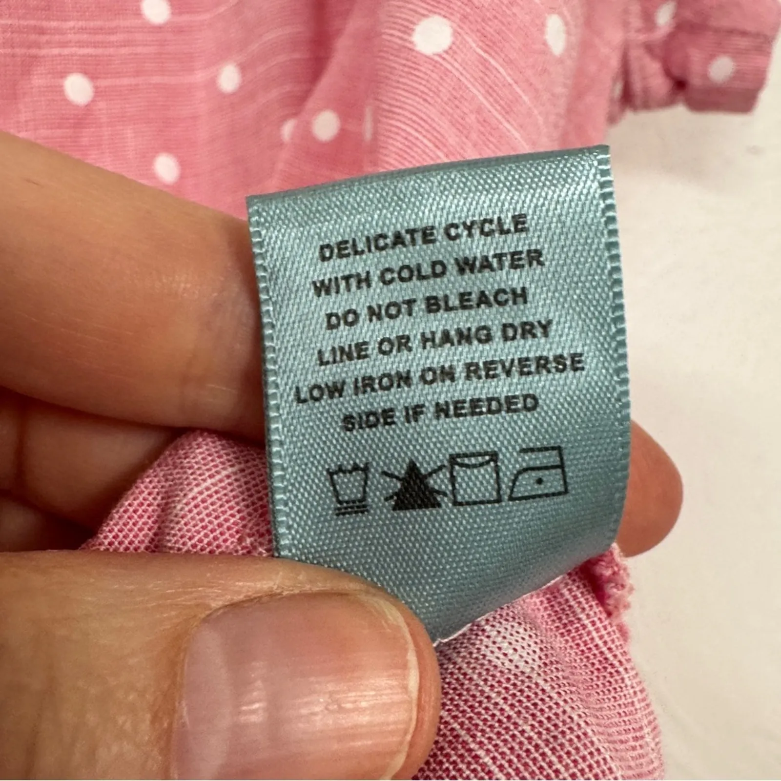 Good Luck Gem Pink Polka Dot Button Down Shirt Womens L Short Sleeve Casual Top - Image 8