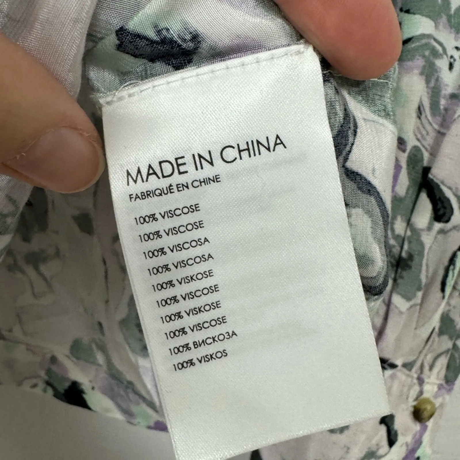 Club Monaco Purple Green Floral Boho Blouse Womens XL Peasant Long Sleeve Shirt - Image 4