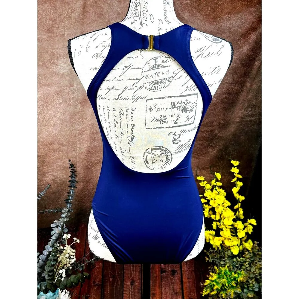 Andie Open Back The Catalina 1 Piece Swim suit Bathing Navy Blue S - Image 12