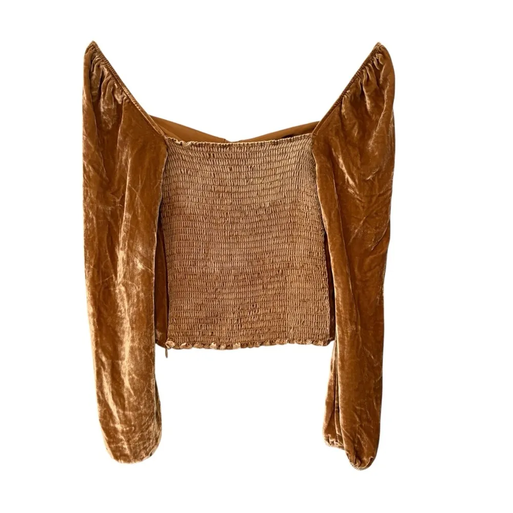 Reformation Mallory Crushed Velvet Long Sleeve Top Reyes Gold, Sz 0 - Image 6