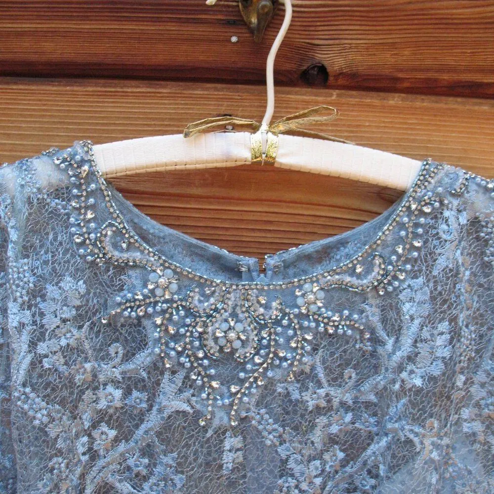 MAC DUGGAL  79430 Womens Blue Embroidered Cap Sleeve A Line Gown - Image 9