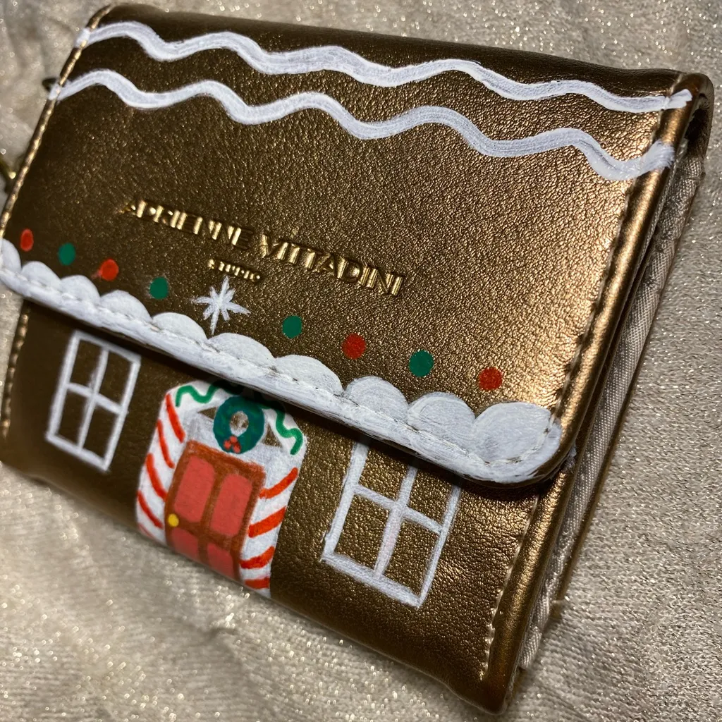 Hand Painted Metallic Gingerbread House Wallet Gold - Image 2
