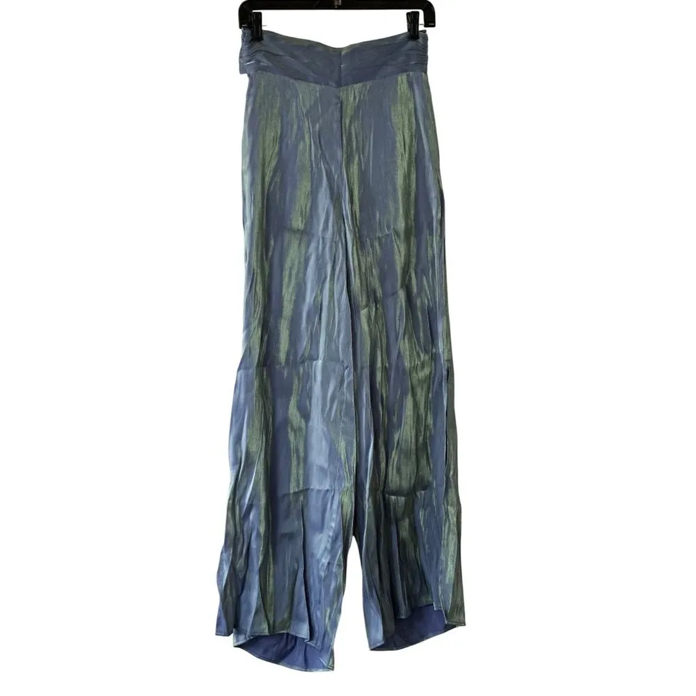 Halara  Silky Blue & Green Wide-Leg Palazzo Pants Womens S NWOT - Image 3