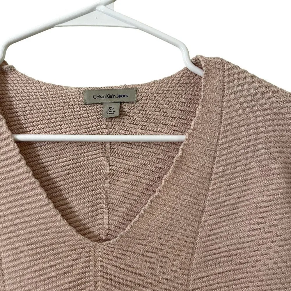 Calvin Klein Jeans tan neutral vneck sweater knit classic design ribbed sleeve - Image 6