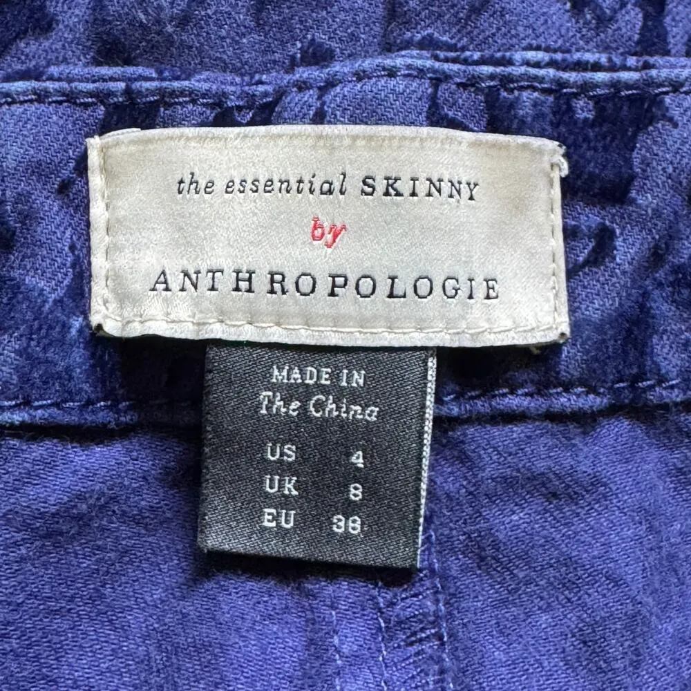 ANTHROPOLOGIE The Essential Skinny Indigo Blue Floral Brocade Pant Trouser EUC 4 - Image 6