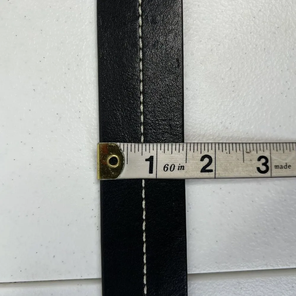 Olga Santini Women’s Size L Leather Belt Black DOUBLE OO Buckle Silver Toned - Image 11