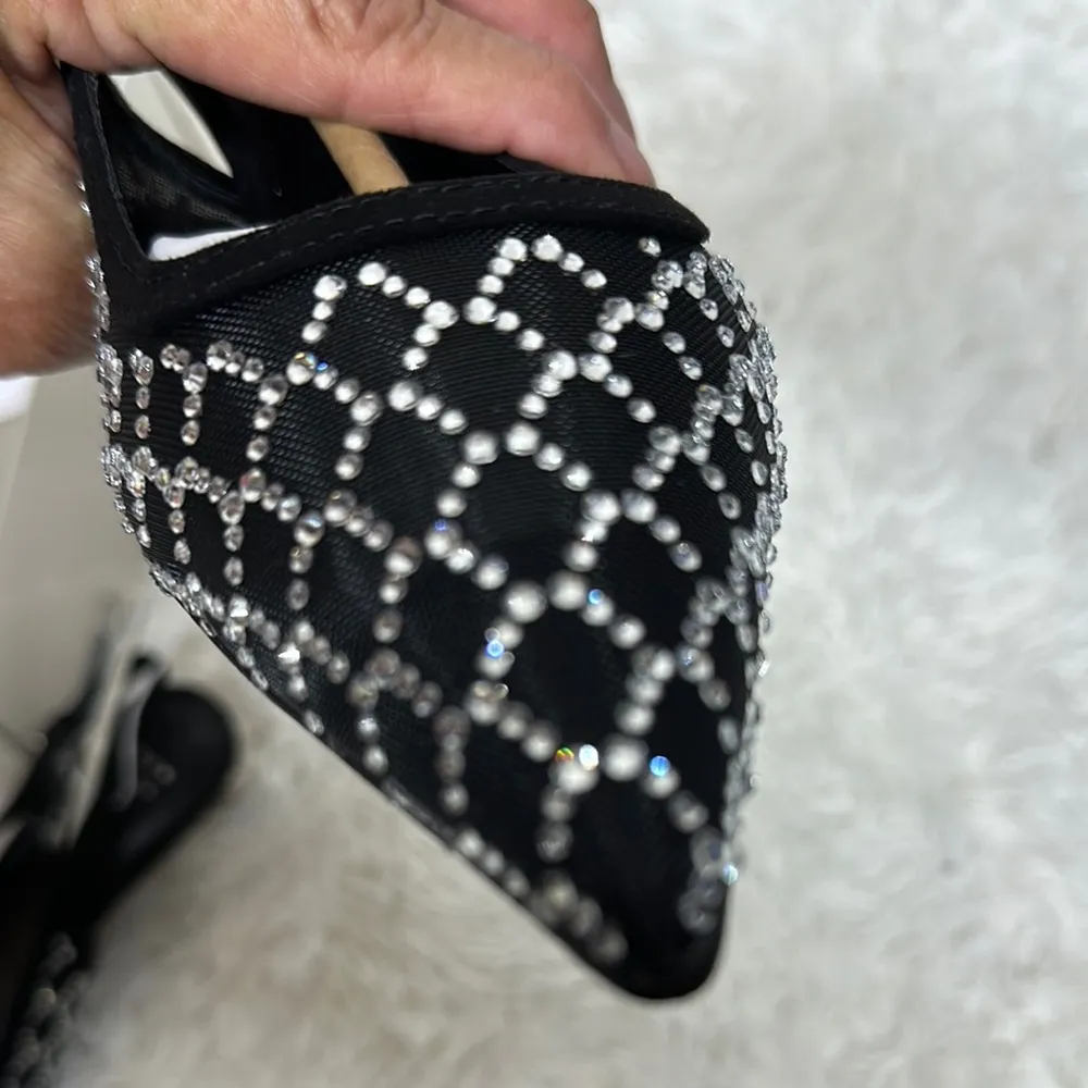 a new day Black and Silver Mesh Kitten Heel Pumps with Sequins Embellished - Image 7