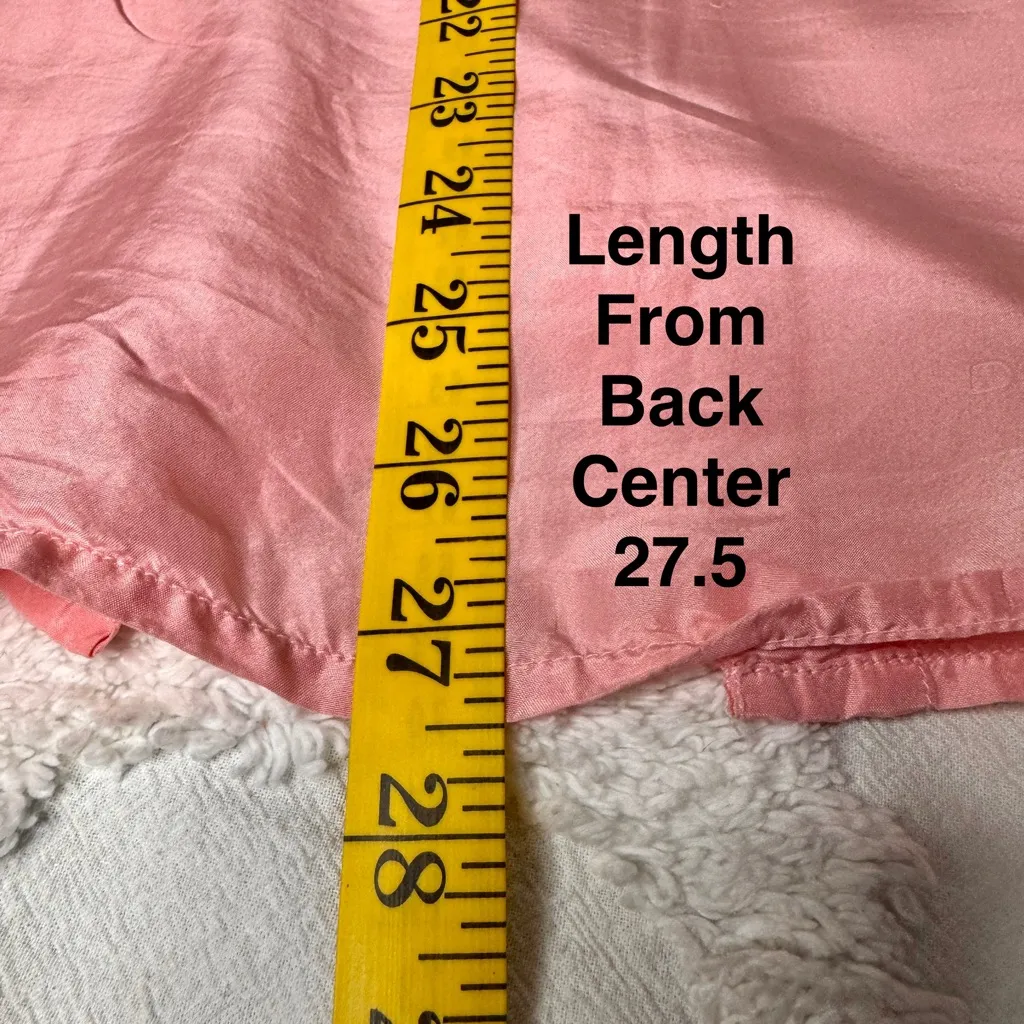 Vintage 100% Silk Blouse Button Down Light Pink Sz Medium 90's Shoulder‎ Pads - Image 5