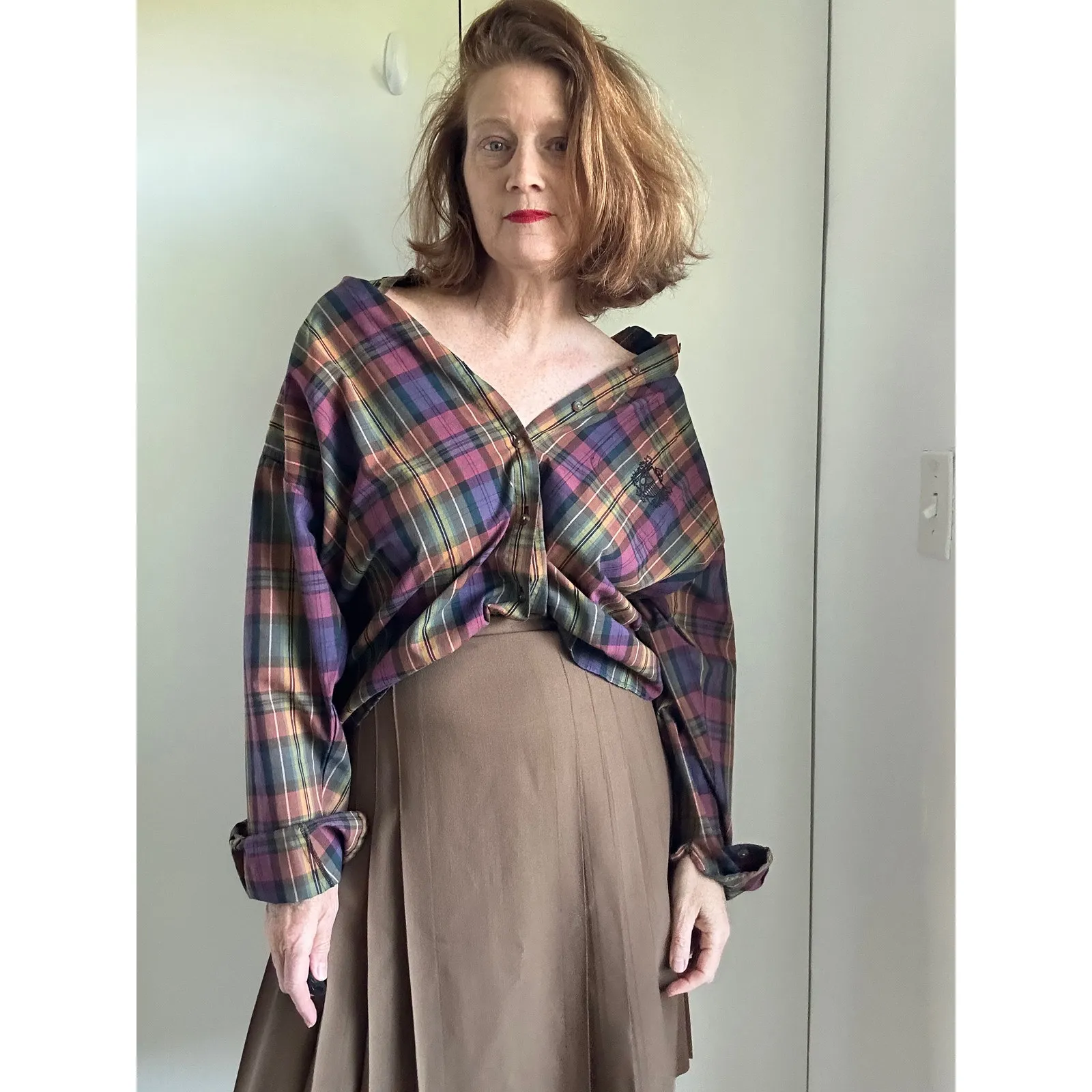 Vintage 90s Plaid Womens Button Down Shirt Size M Cotton Preppy Twee Academia - Image 2