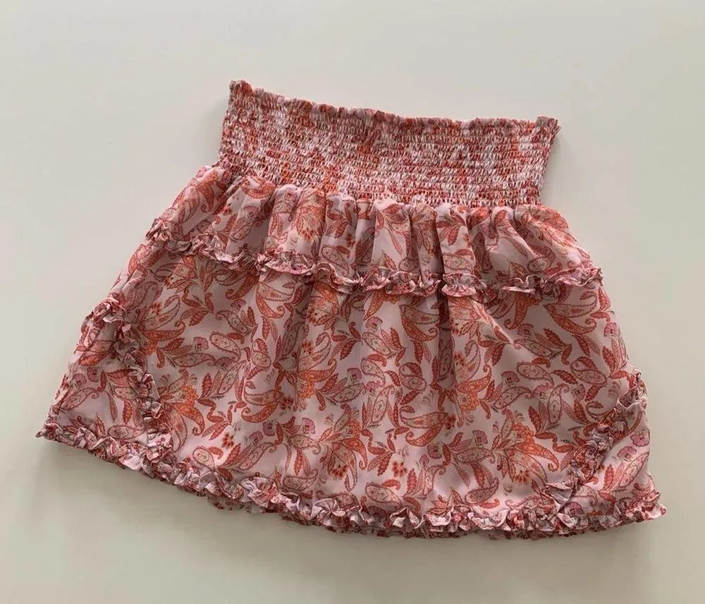 Ever After Mauve Floral Paisley Print Tiered Ruffle Stretchy Mini Skirt Medium Pink - Image 10