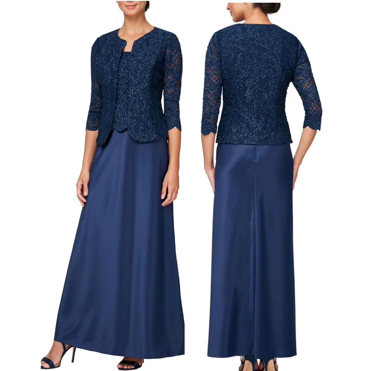 NWT Alex Evenings Sz 10 Two Piece Mother of The Bride Dress Lace Jacket Blue - Image 2