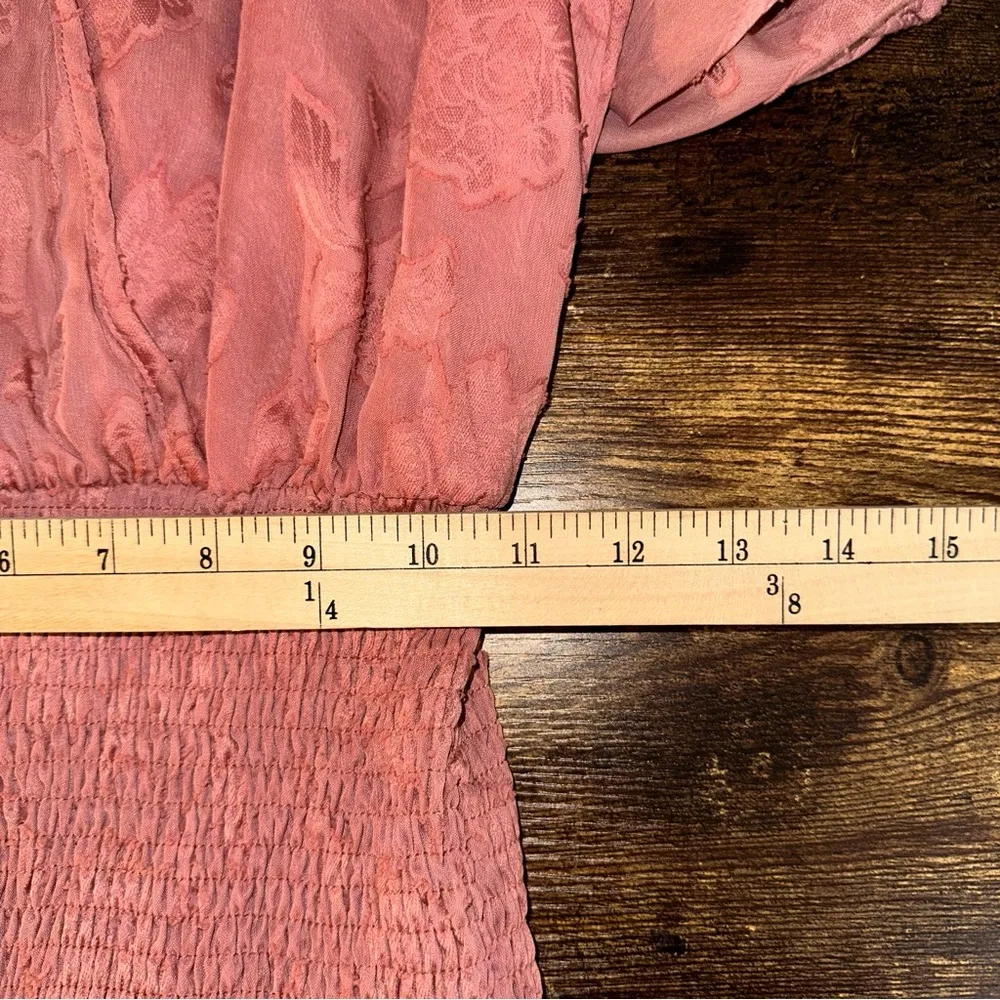 Mustard Seed Dress Womens Small Mauve Floral Smock Waist Tier Bishop Sleeve Mini - Image 11