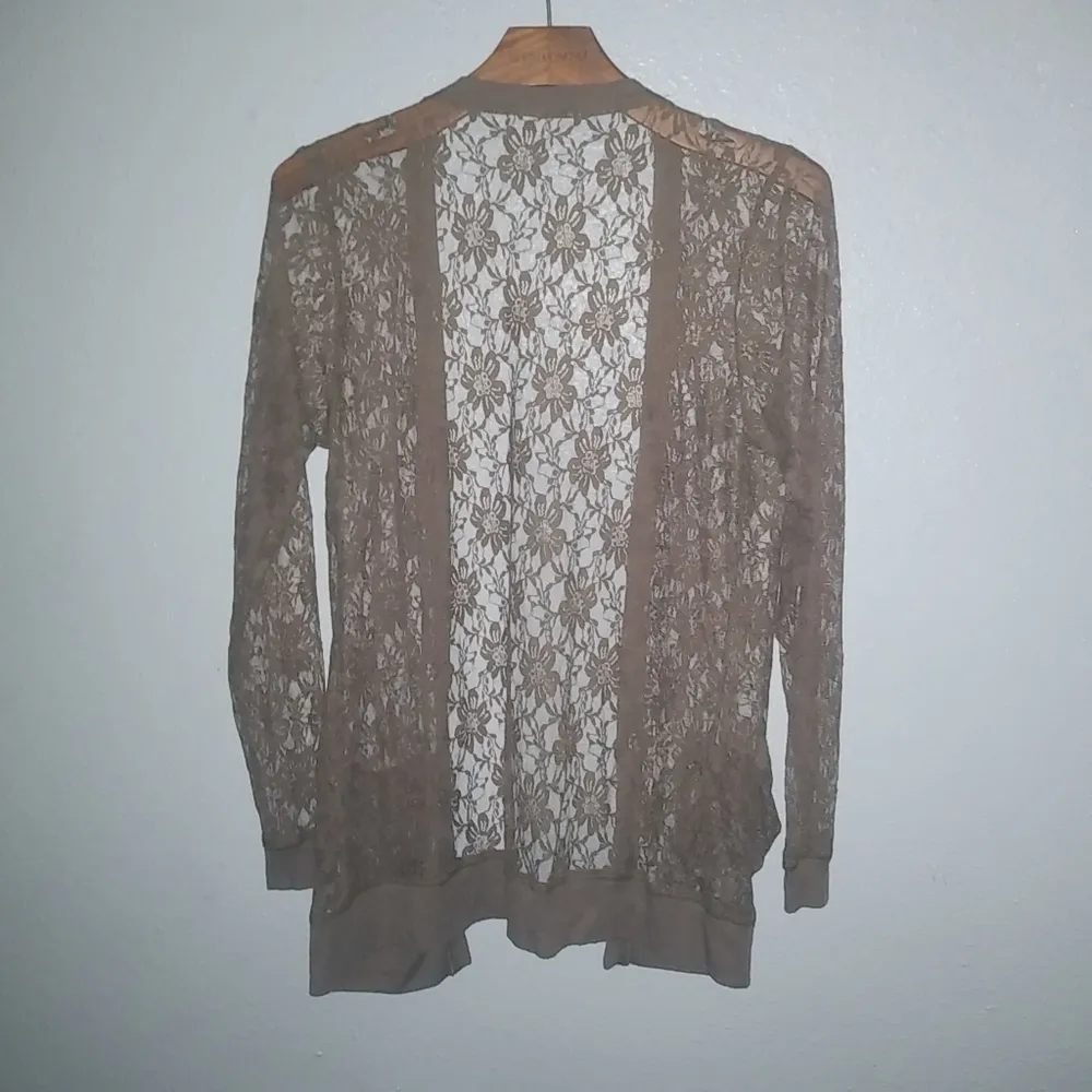 Forever21 L Button Front Cardigan Champagne Stretch Floral Lace Top - Image 7