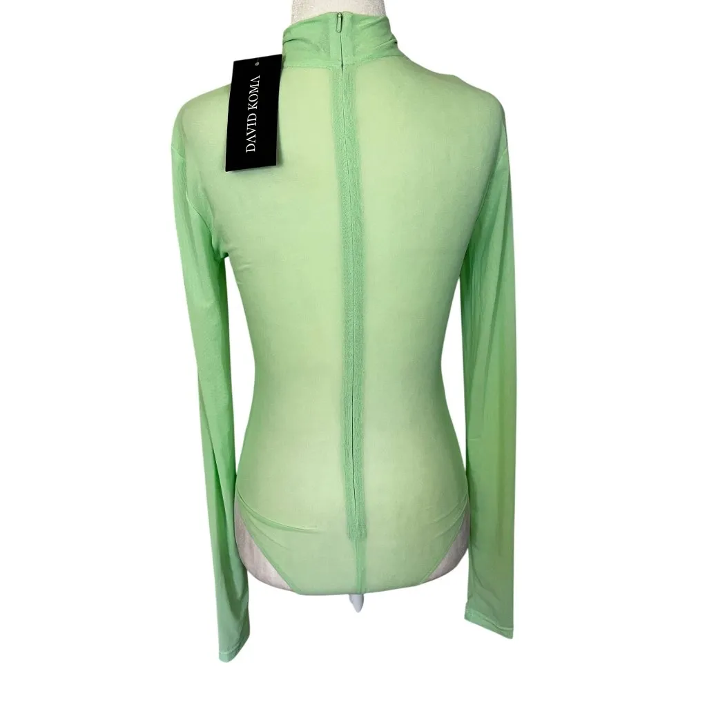 David Koma Long Sleeve Mesh Bodysuit in Mint 6 New Womens Long Sleeve Top Green - Image 8