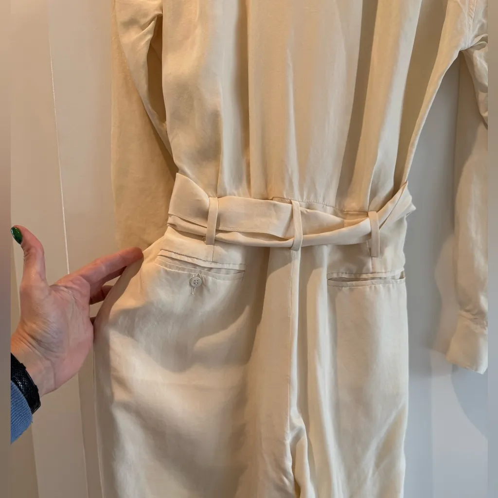 Vintage Ralph Lauren Size X- Small 100% Silk Ivory Pant Jumpsuit Long Sleeve ￼ - Image 6