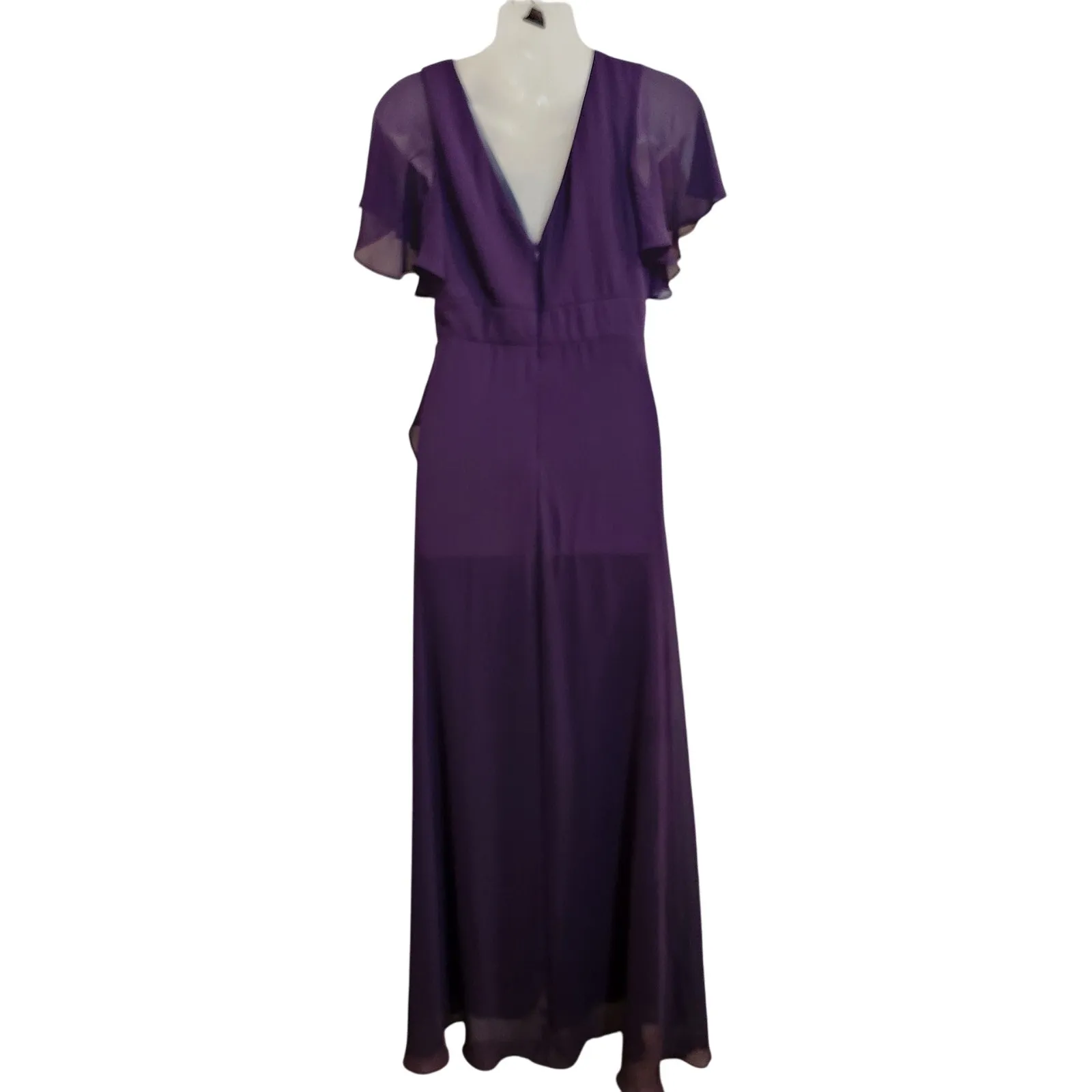 Ever Pretty Purple High Low Elegant Lotus Sleeves Chiffon Bridesmaid Dress Large - Image 3