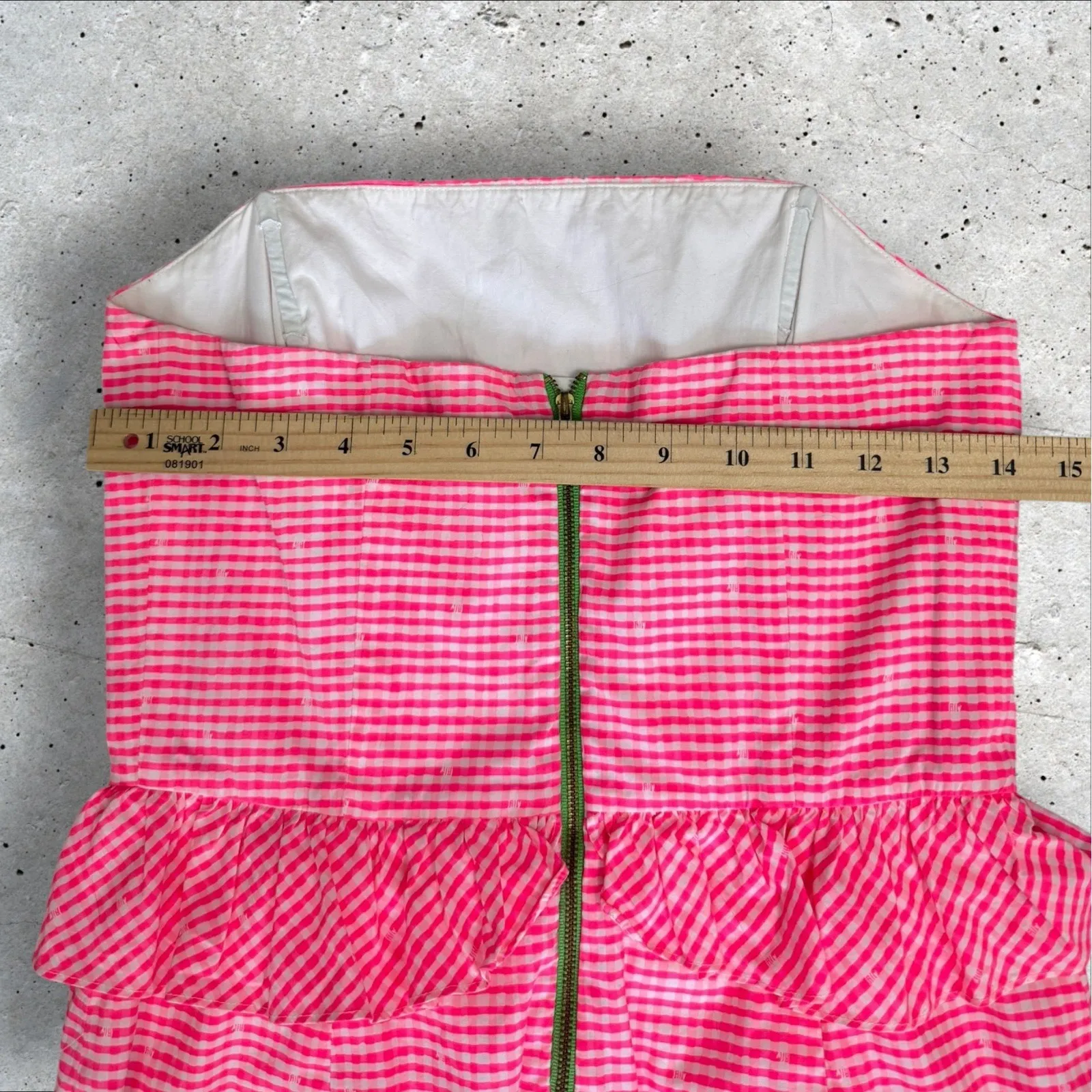 Lilly Pulitzer Lowe Fiesta‎ Pink Pretty Gingham Strapless Peplum Dress Sz 4 - Image 7