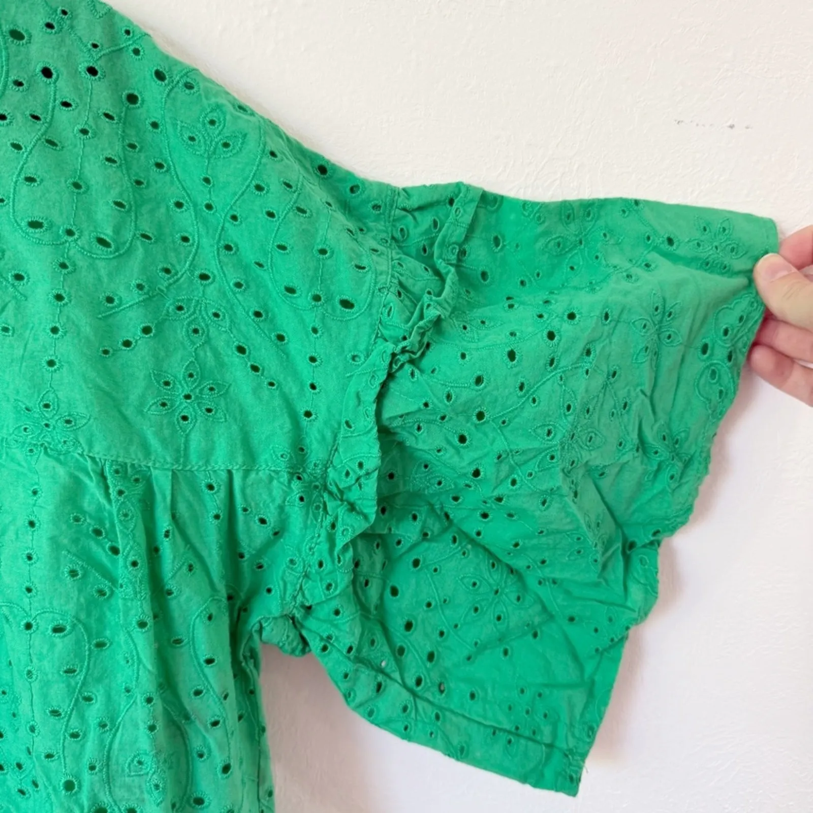 Calligraphie Kelly Green Eyelet Blouse Top Sz S - Image 4