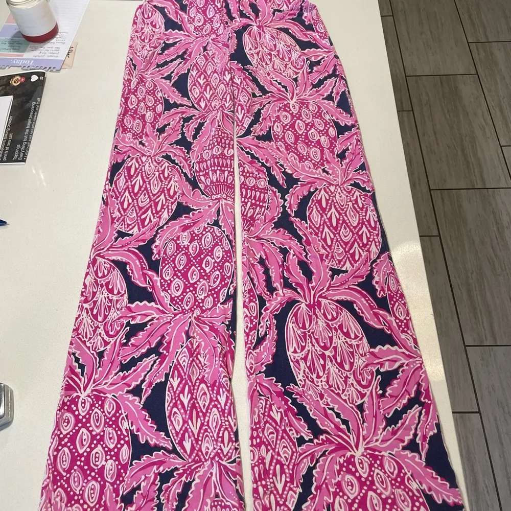 Lilly Pulitzer Pink Pineapple Print Palazzo Pull on elastic waist Pants size XS - Image 5