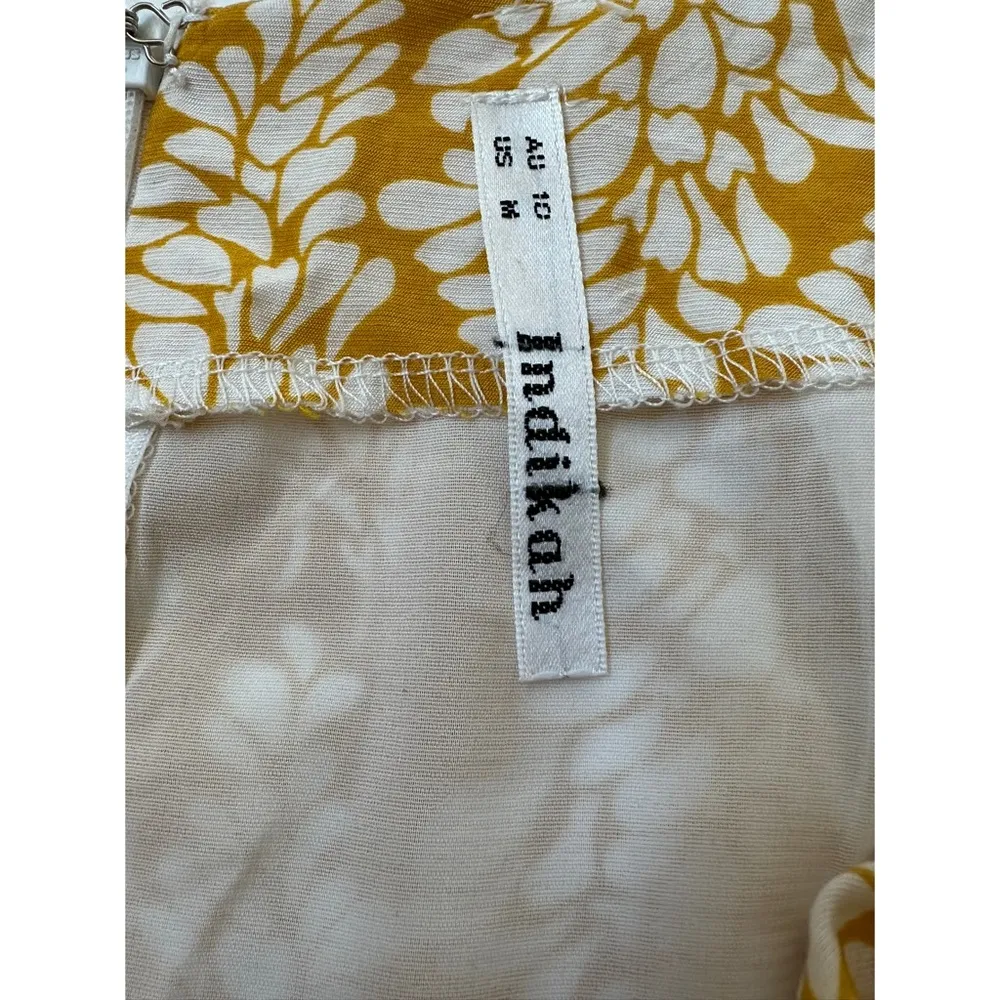 Indikah Yellow White Ruched Frill Zip Back Floral Mini Flounce Skirt Medium - Image 5