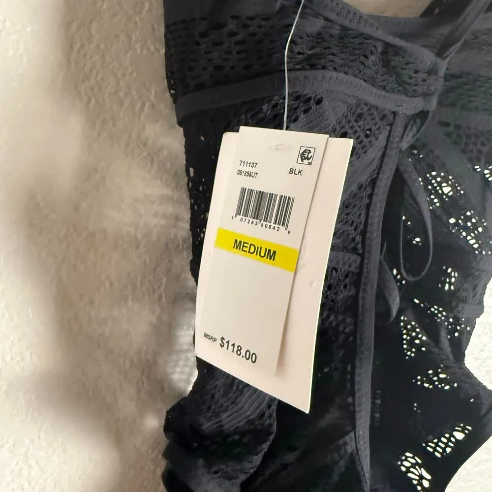 Becca Rebecca Virtue Color Play Black Crochet Plunge One-Piece Swimsuit Size M - Image 9