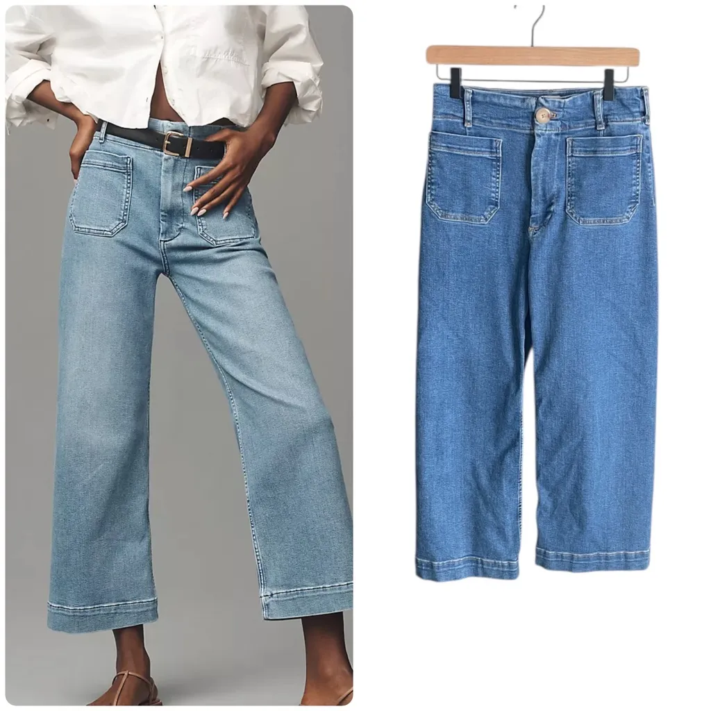 Anthropologie Maeve The Colette Regenerative Cotton Crop Wide-Leg Jeans - Image 2