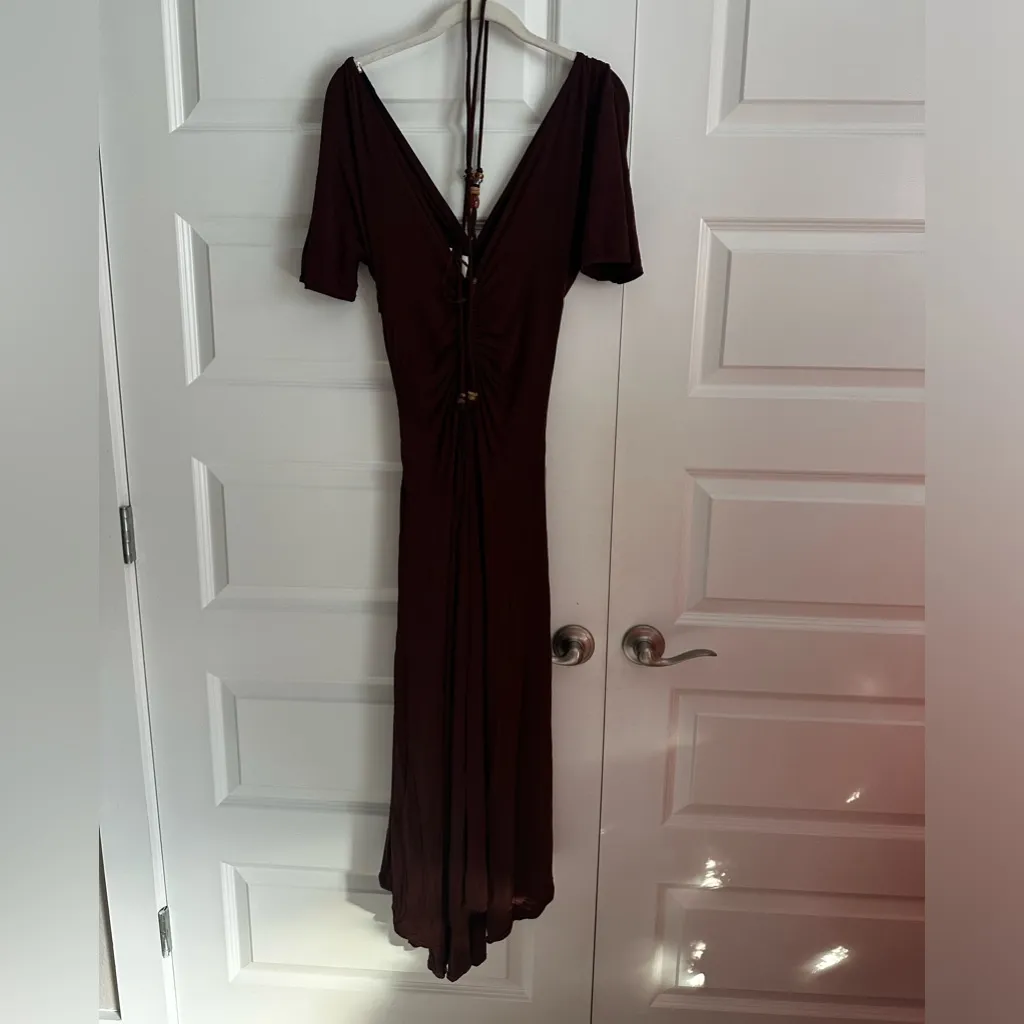 A.L.C. Nina Beaded Tie Neck‎ Maxi Dress- NWT S Bitter Chocolate - Image 9