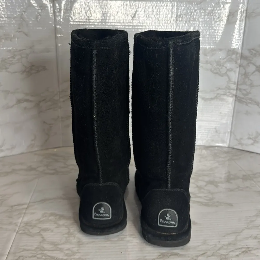 Black Bearpaw Boots Tall Knee High Womens Size 9 Suede Outsole Faux Fur Lining - Image 4