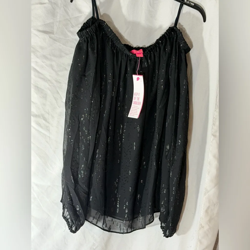 Lily Pulitzer Emilee Long Sleeve Off-Shoulder Top Onyx Color Size Medium Metalli - Image 6