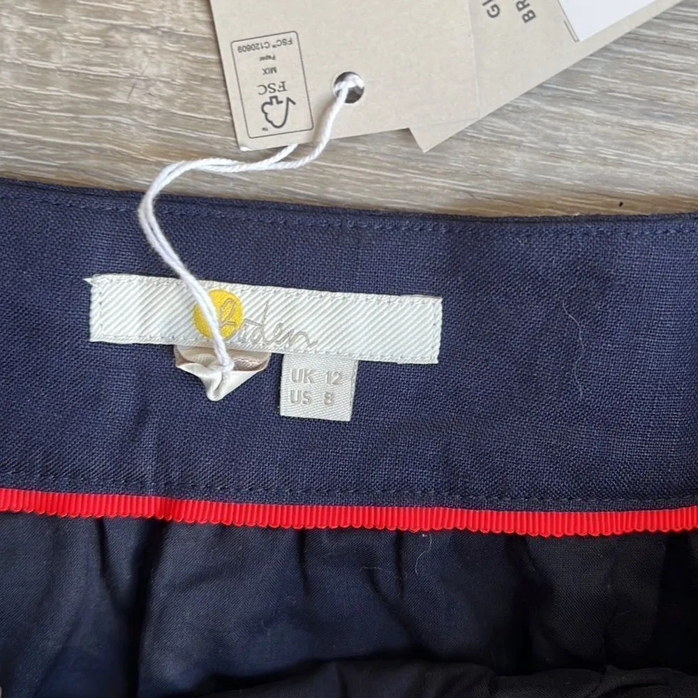 NEW Boden Tamsin Embroidered Linen skirt navy, Embroidery Blue Size 8 - Image 6