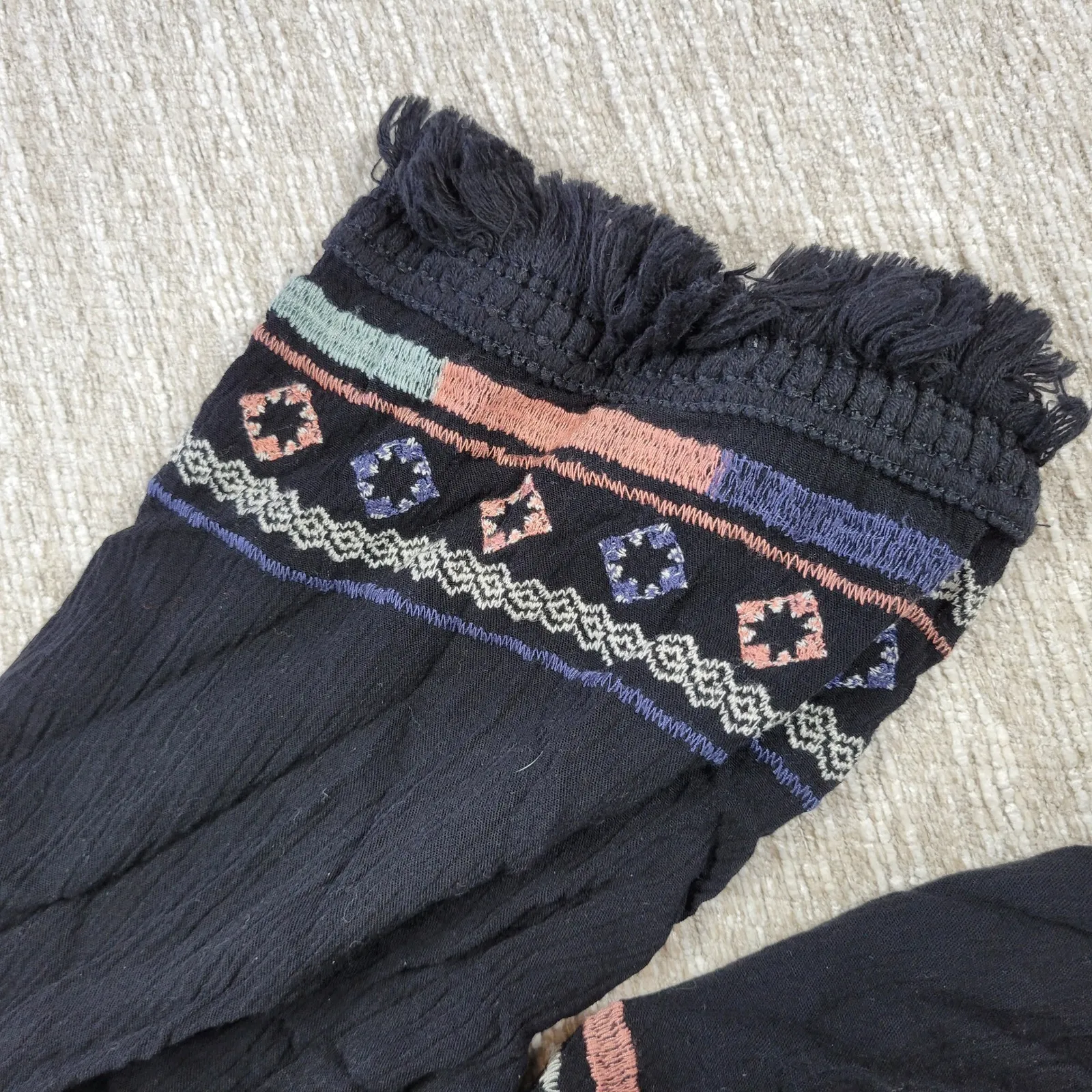 Knox Rose Black Embroidered Fringe Kimono Cardigan Size L Boho Festival - Image 5