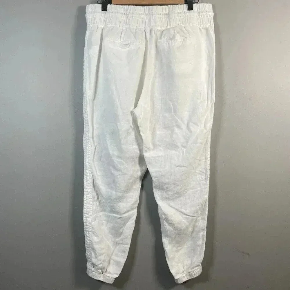 Athleta Cabo Linen‎ Jogger Pants Women's Size 12 White Pull On Elastic Pockets - Image 5