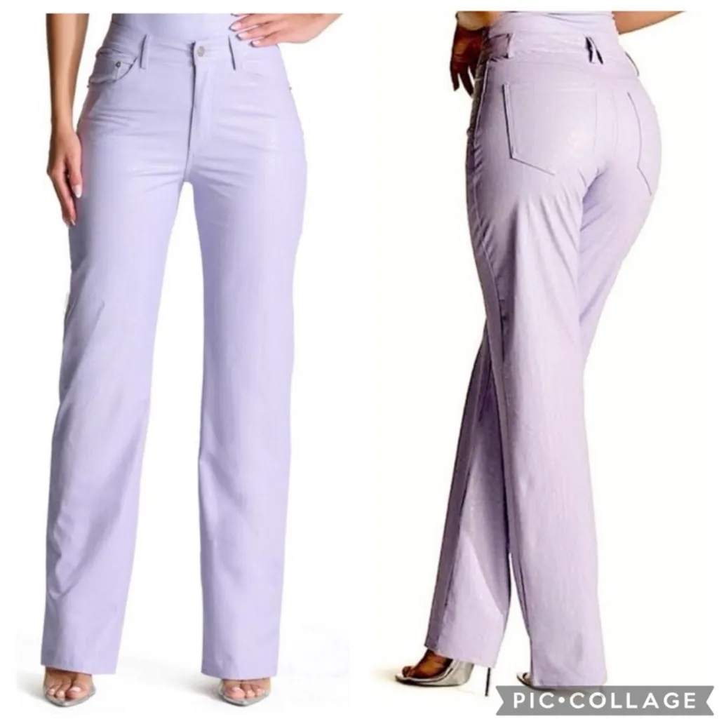 Naked Wardrobe Faux‎ Leather Croc Straight Leg Pants Lavender Purple XS - Image 2