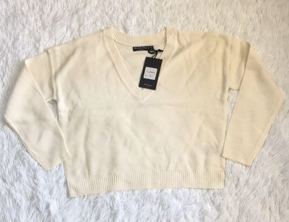 Brave Soul by Asos Kansas V Neck Knit Women’s Sweater Ivory size Small - Image 6