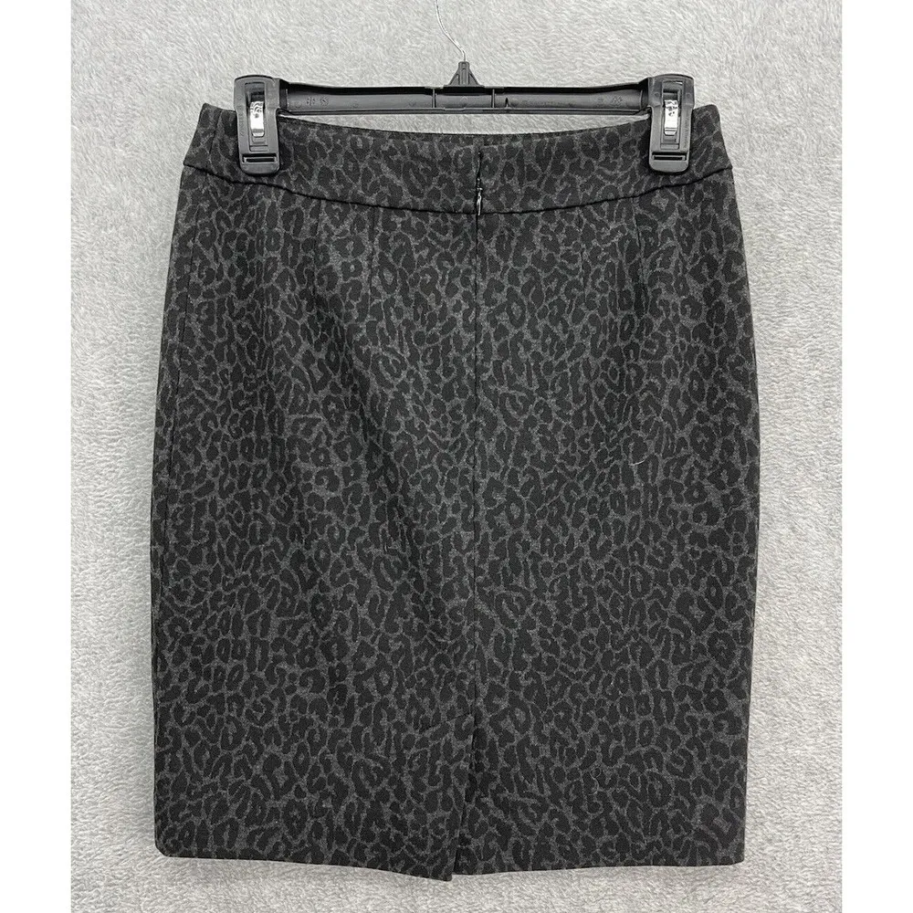 Loft Ann Taylor Women's Petite Animal Print A Line Skirt 2P Black Gray Leopard - Image 5