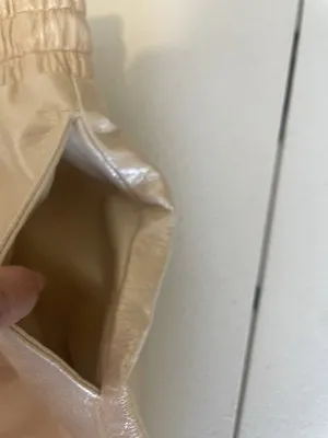 Aaron & Amber Faux Leather‎ Shorts S Champagne Metallic Pearl Drawstring NWT - Image 6