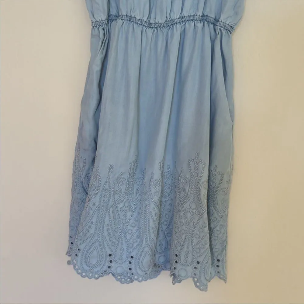 Anthro holding horses blue chambray embroidered dress small - Image 3