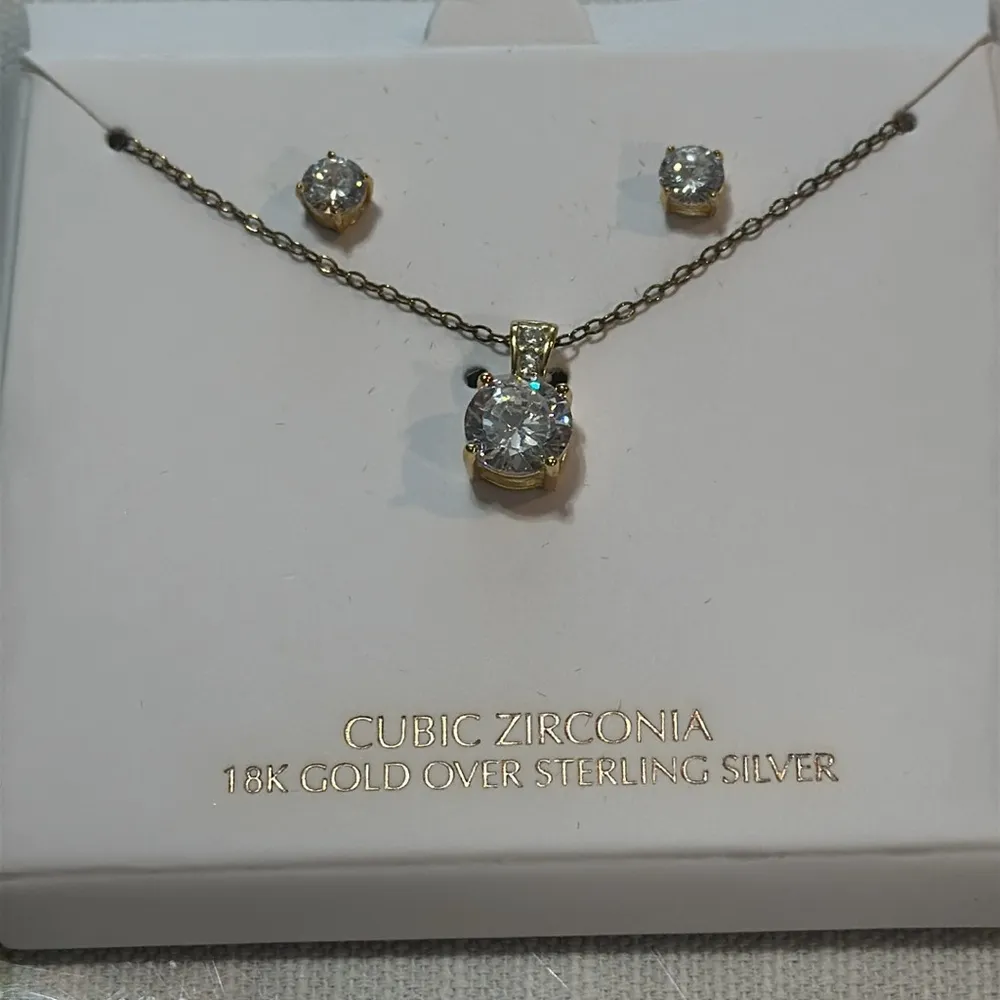 NWT Cubic Zirconiaia 18K Gold over sterling silver necklace and earrings set - Image 6