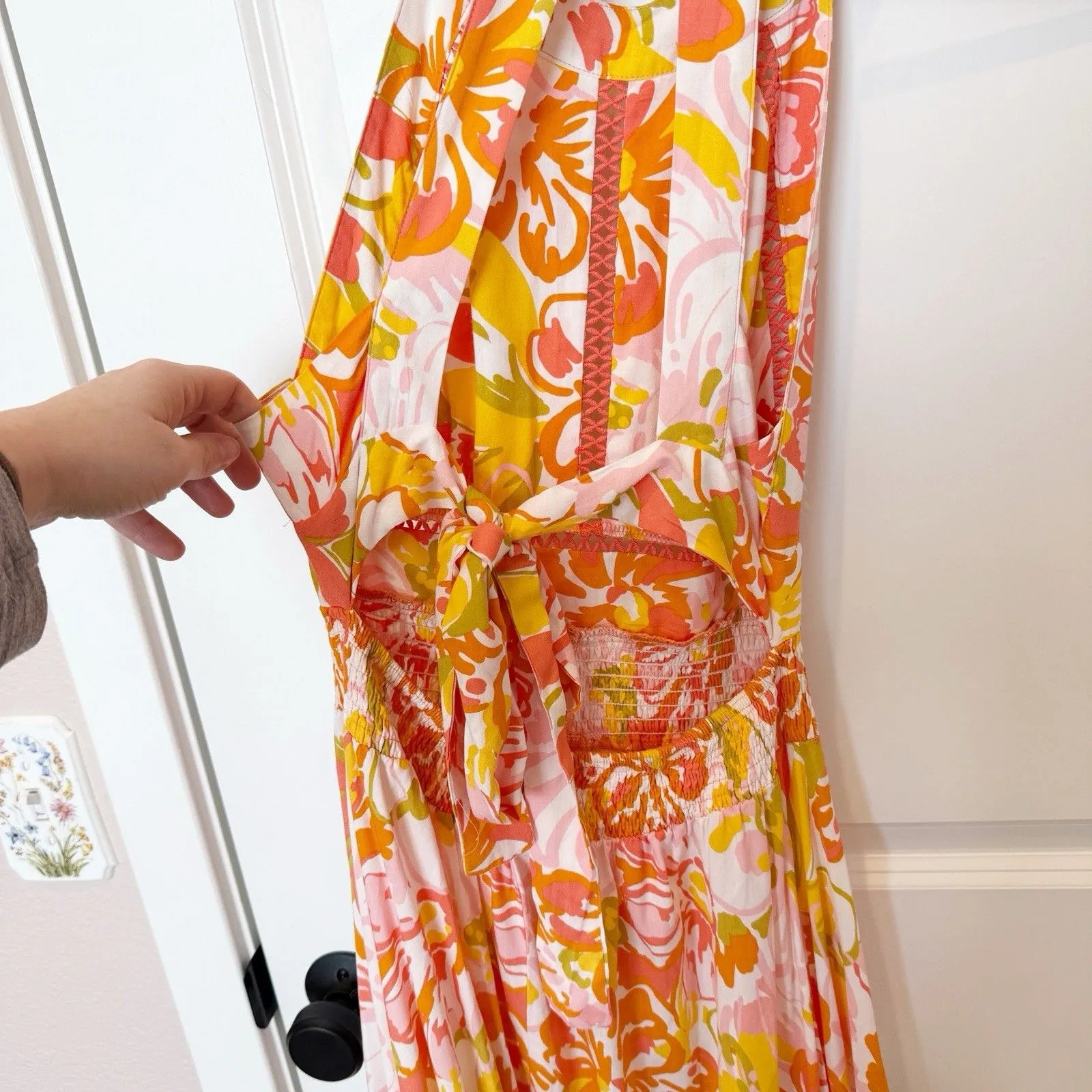 Abel The Label Floral Maxi Dress Size Medium Resort Tropical White Lotus Open - Image 6