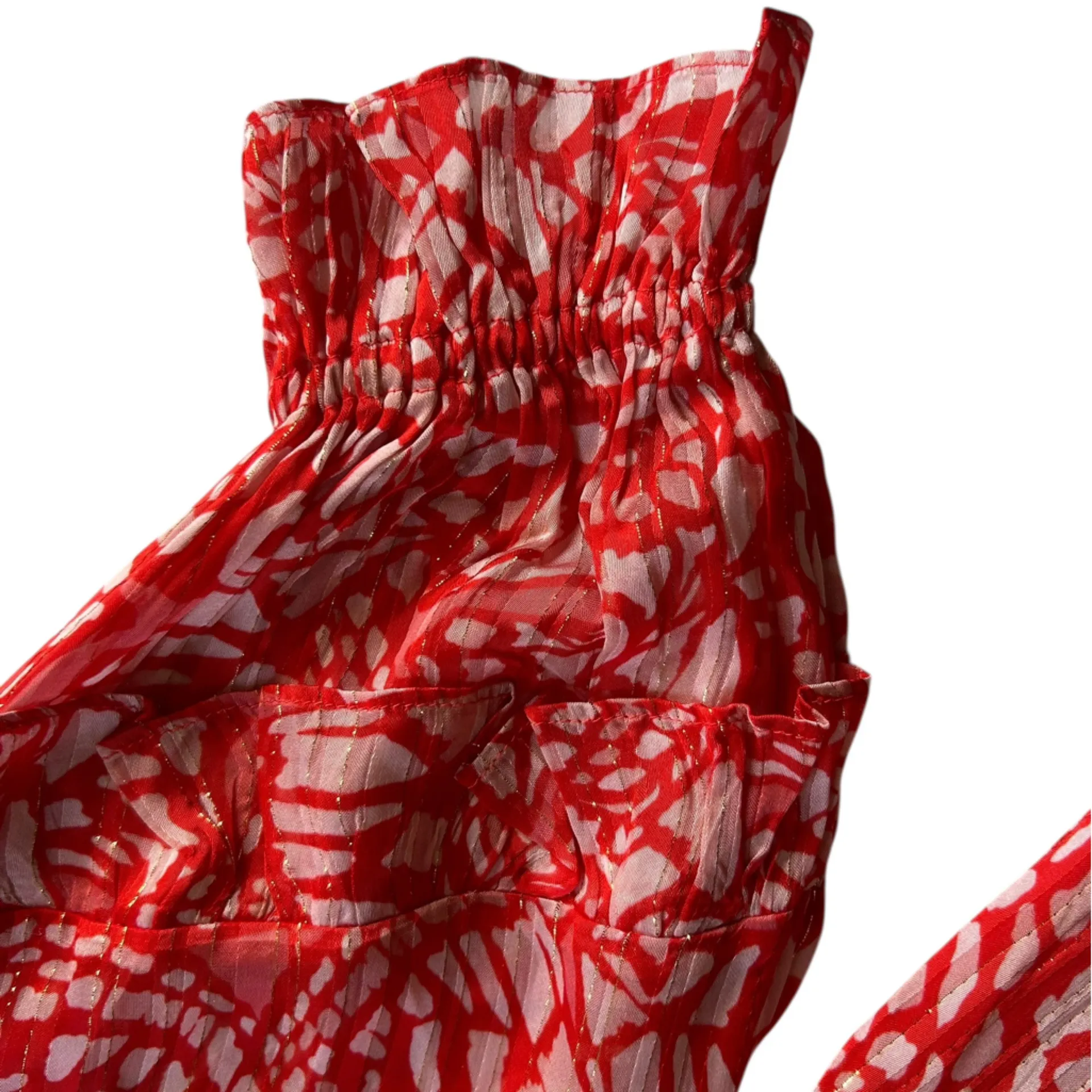 RAMY BROOK Altyn Butterfly Print Tiered Sleeve Blouse Red Metallic size XS - Image 6