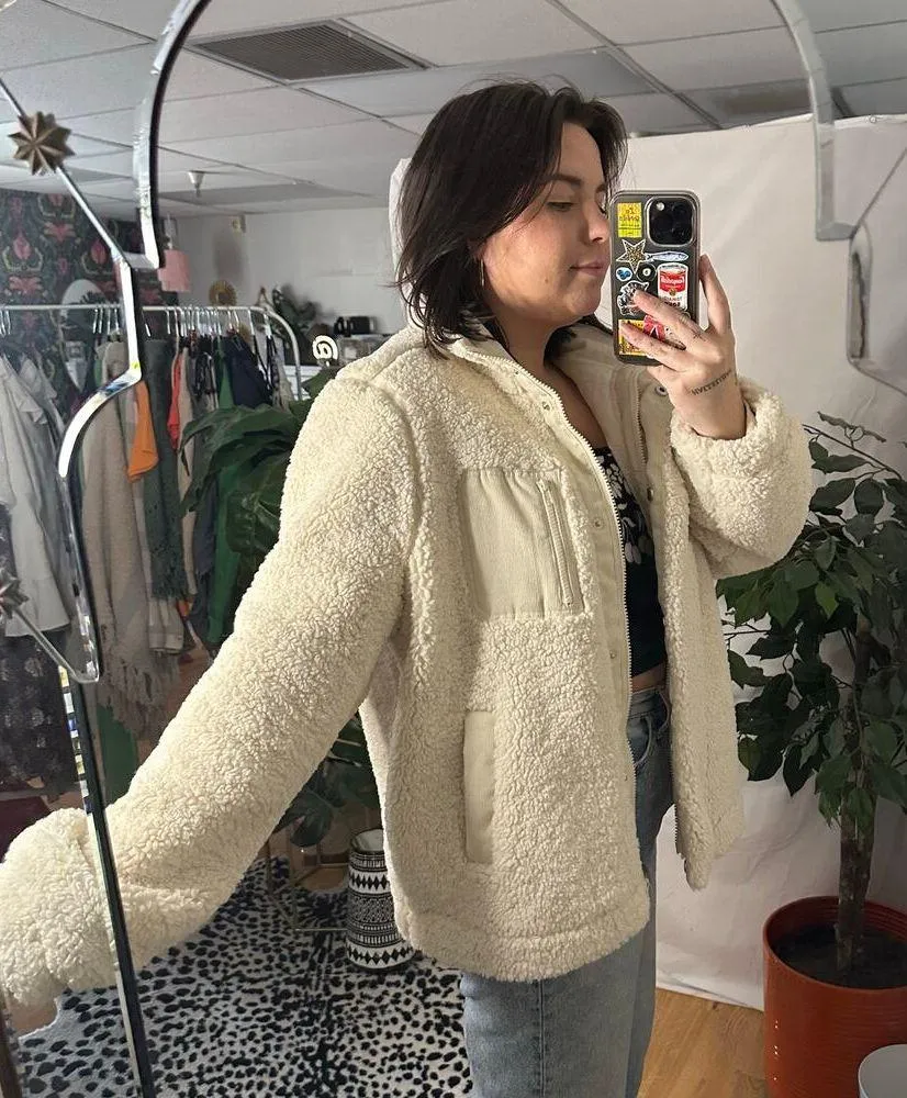 Anthropologie Skies Are Blue Fleece Sherpa Full Zip Jacket Cream Size XL - Image 2