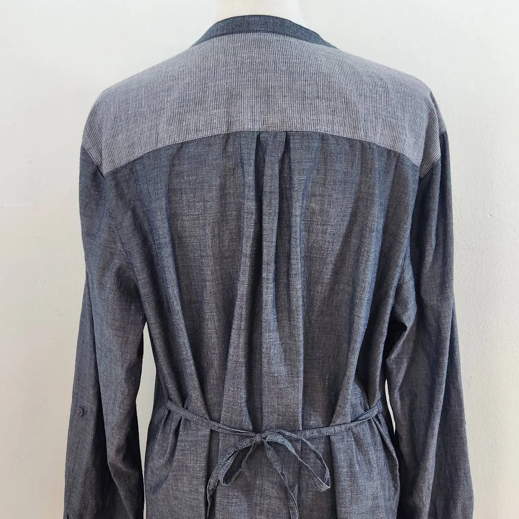 Coldwater Creek Blue Chambray Cotton Half Button-Up Blouse Size Petite Large - Image 6