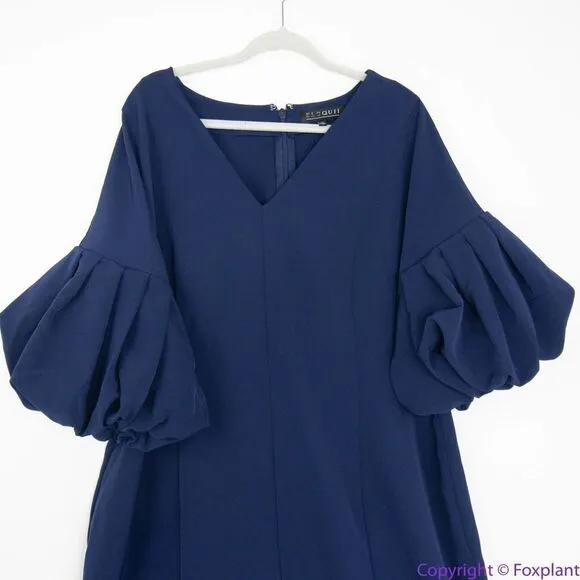 NEW Eloquii navy blue Puff Sleeve‎ Sheath belted Dress, 20 - Image 6