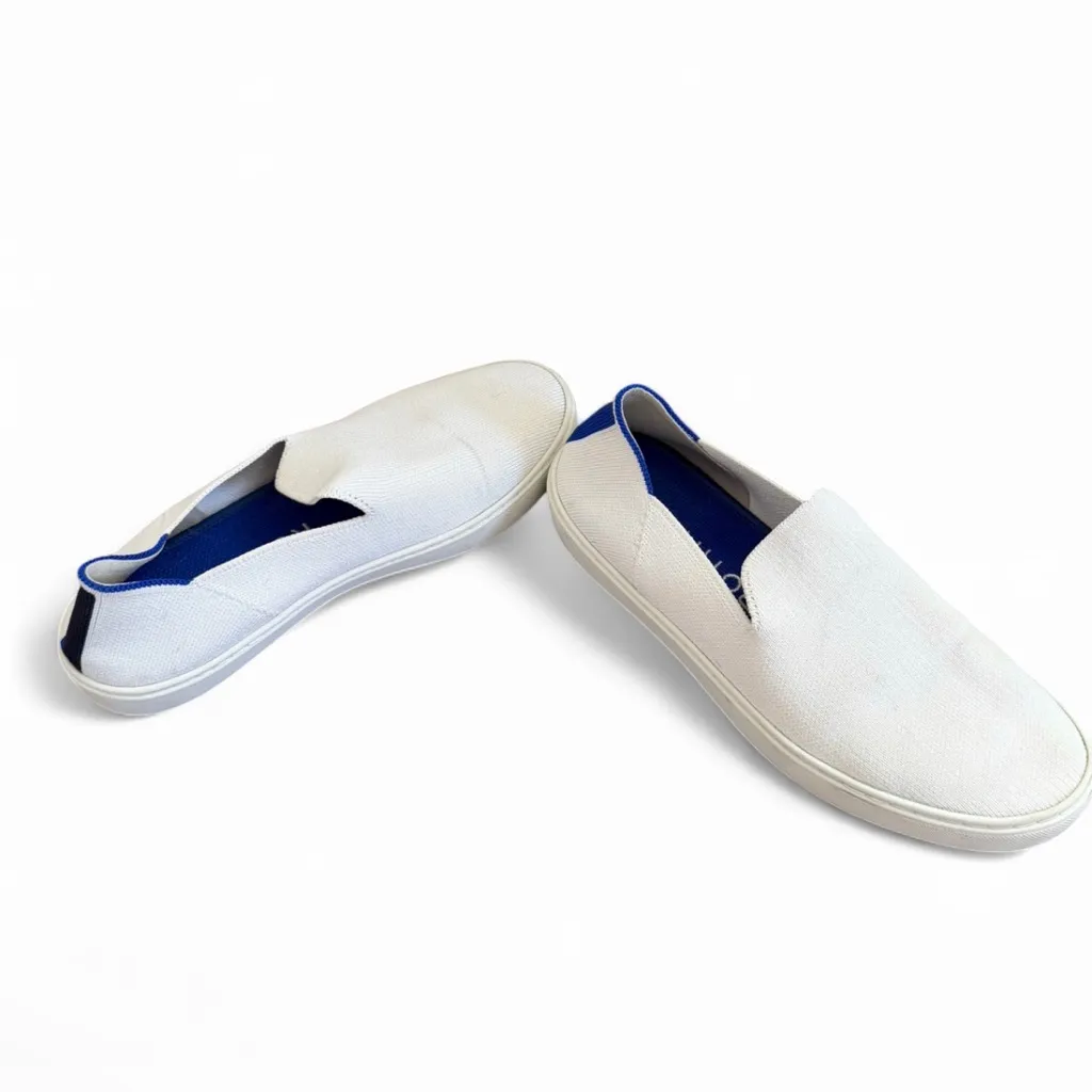Rothy’s The Original Slip On Sneaker W8 Bright White Blue Stripe Comfort Shoes - Image 5