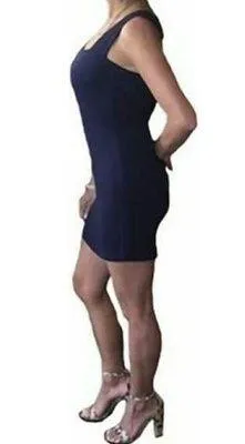 Michael Lauren Mumford Wide Strap V-Back Tank Dress Mini Navy M New - Image 2